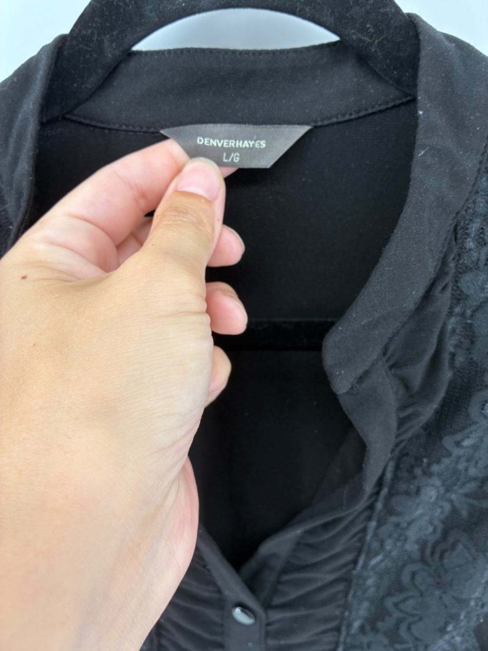 Black Ruffled Lace-Trim Women's Button Front Top - Picture 3 of 7